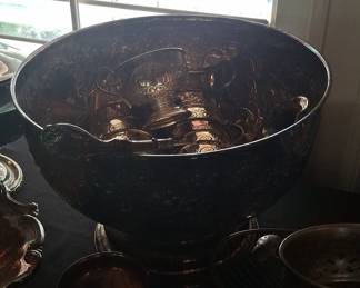 Vintage Silver-Plated Repoussé Punch Bowl Set