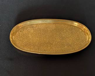 Wheeling Decorating Company Gold Encrusted Floral Brass Tray