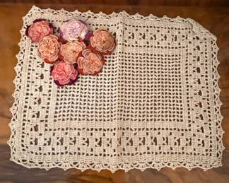 Vintage Hand-Crocheted Floral Embellished Doily