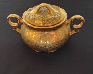 Wheeling Decorating Company Gold Encrusted Covered Sugar Bowl