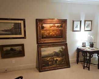 Vintage Landscape Oil Painting with Stone Bridge