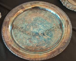Vintage WM Rogers Silver Plated Serving Tray with Rope Edge and Floral Engraving
