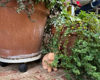 Terracotta Garden Planters and Ceramic Rabbit Statue