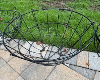 Set of 4 Black Wrought Iron Scroll Hanging Plant Baskets
