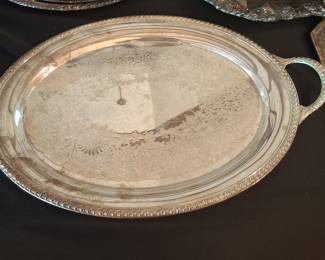 WM Rogers & Son Silver Plate Oval Serving Tray with Floral Engraving