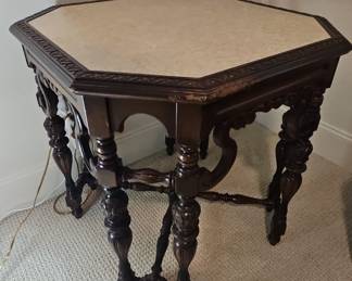 Victorian Revival Octagonal Marble-Top Side Table
