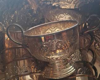 Vintage Silver-Plated Repoussé Punch Bowl Set