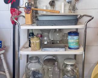 VINTAGE METAL KITCHEN CART, COLLECTIBLES