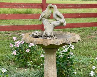 CONCRETE BIRD BATH, CONCRETE DOVES