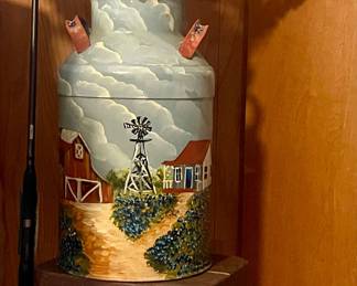 VINTAGE FARM SCENE PAINTED MILK CAN