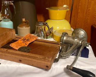 MORE GREAT PYREX, CABBAGE SLICER, MEAT GRINDER