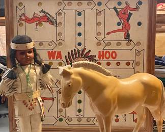 VINTAGE WAHOO BOARD, INDIAN DOLL