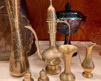 BRASS VASES AND PITCHERS