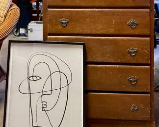 DRESSER, FRAMED ABSTRACT ART