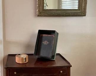 VINTAGE ACCENT TABLE, FRAMED MIRROR