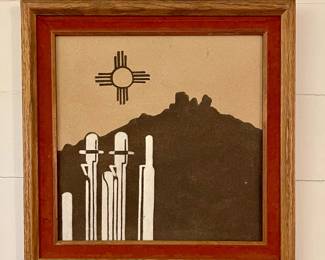 SOUTHWESTERN SAND ART WALL HANGING OF SHIPROCK