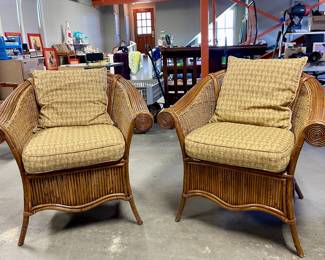 VINTAGE RATTAN AND WICKER ARMCHAIRS WITH ROLLED ARMRESTS