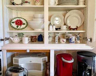 ADAM’S CHINA-ENGLAND, VINTAGE BATTENBURG LACE CHINA SET, MIXING BOWL SET-MADE IN ITALY, KEURIG, GEVALIA COFFEE MAKER
