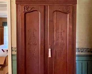 ANTIQUE VICTORIAN CARVED KNOCKDOWN ARMOIRE