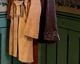 ANTIQUE HALL TREE, LEATHER JACKETS