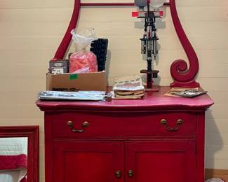 ANTIQUE WASH STAND, AMMUNITION RELOADER AND SUPPLIES