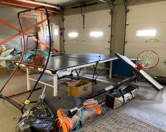 SPALDING BASKETBALL GOAL, VOLLEYBALL NET, CHAMPRO PITCHING NET