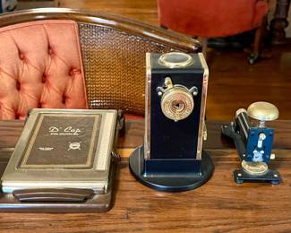 VINTAGE EL CASCO-SPAIN DESKTOP HAND CRANK 23KT GOLD PLATED PENCIL SHARPENER, VINTAGE LUXURY EL CASCO DESK STAPLER