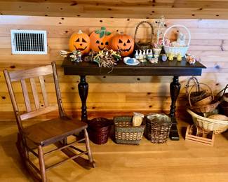 VINTAGE WOOD ROCKER, FALL DECOR, CONSOLE/SOFA TABLE, BASKETS