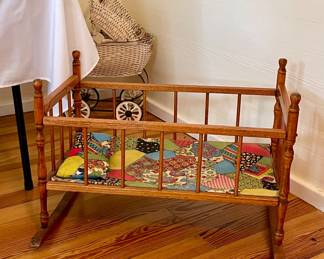 VINTAGE DOLL BED AND STROLLER