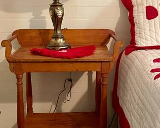 ANTIQUE PINE WASH STAND, BRASS LAMP