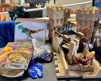 BASEBALL GLOVES, MEDIEVAL KNIGHTS CASTLE WITH FIGURES