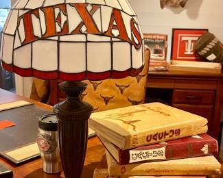 TIFFANY STYLE UNIVERSITY OF TEXAS LAMP, 1950’S AND 1960’S CACTUS YEARBOOKS