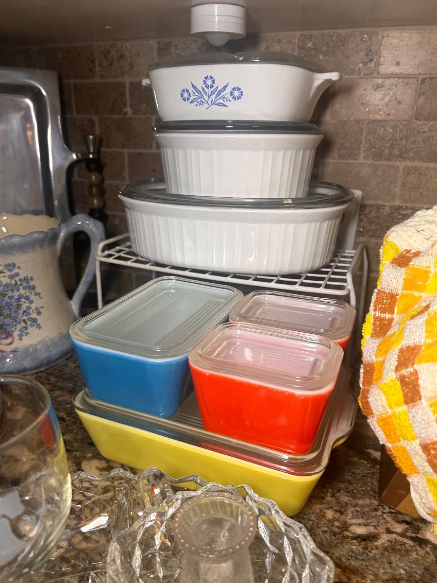 1950's Glass Primary Colors Storage Refrigerator Set with lids by Pyrex