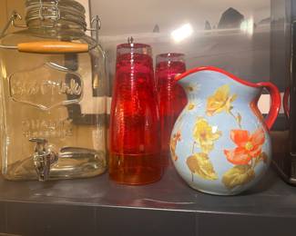 Harry & David Floral Ceramic Pitcher, Large Glass Beverage Dispenser