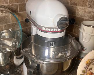 White Vintage Kitchenaid Mixer with attachments
