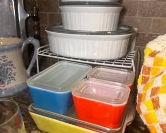 1950's Glass Primary Colors Storage Refrigerator Set with lids by Pyrex