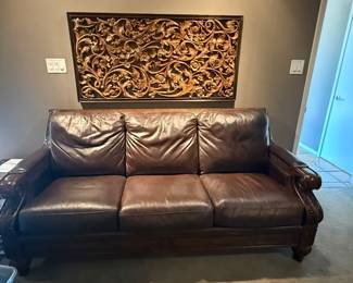 Leather and Wood Sofa