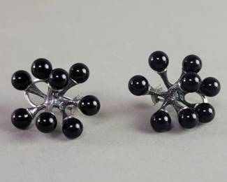 Lot 259  Silver and onyx earrings