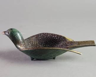 Lot 274  Mid century brass hand hammered dove trinket dish