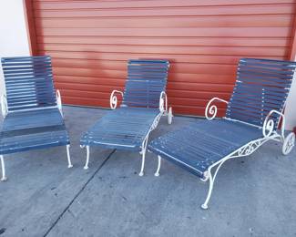 Lot 296  3 Midcentury strap iron chaise lounge