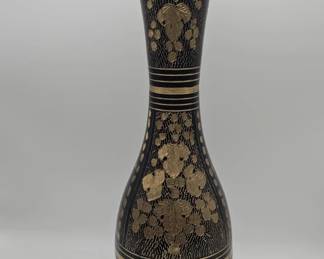 Lot 201h  Vintage Indian black and brass engraved floral