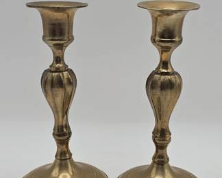 Lot 391h  Pair of vintage turned brass candlesticks