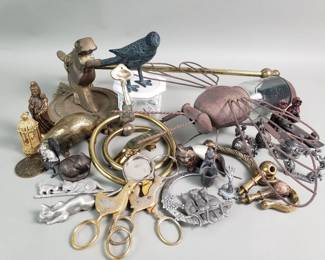 Lot 447  Box of brass, pewter, and metal knick knacks
