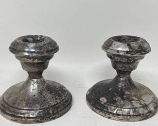 046  Lot 159  Pair of sterling silver weighted candlestick