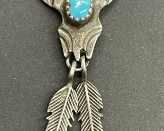 099  Lot 530h  Vintage Sterling silver and turquoise longhorn