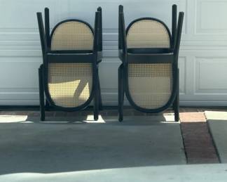 Lot 255h  4 curved cane rattan ebony oak wood dining chairs