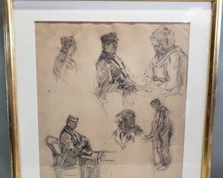Lot 155  Framed set of graphite gesture and life drawings