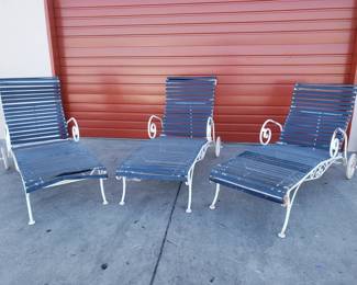 Lot 353  3 Midcentury strap iron chaise lounge