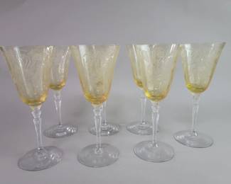 Lot 125  Seven Fostoria yellow kasmir pattern goblets