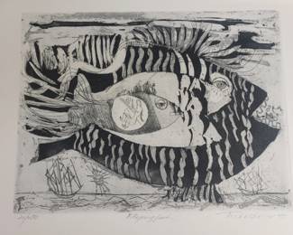 167  Lot 75  Signed Nahum Tschacbasov Flying Fish etching